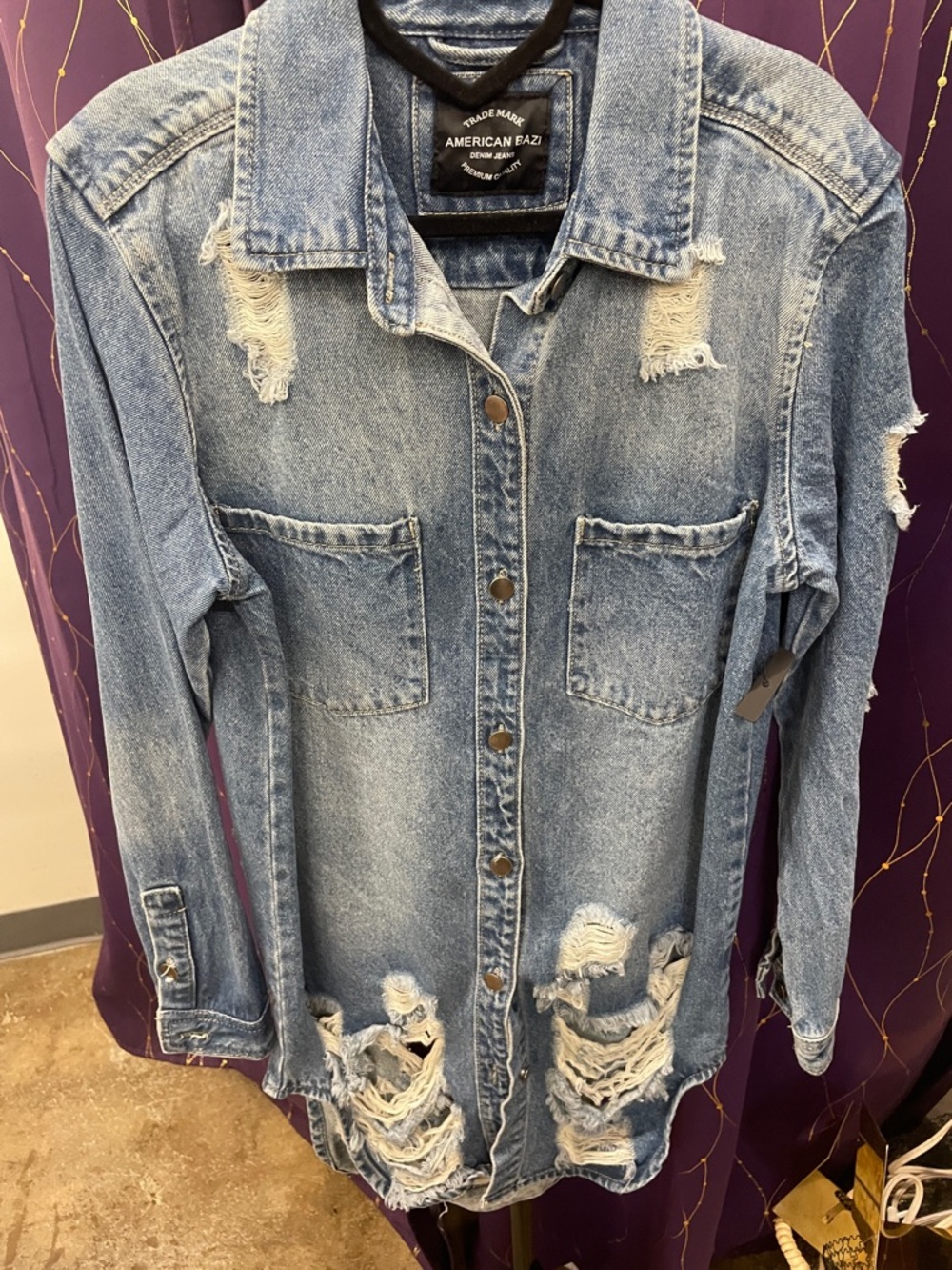 American Eazi Distressed Light Blue Denim Shirt Jacket